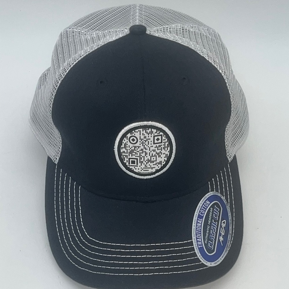 Mens Ahead Headgear Flowcode QR Code Trucker Hat Black SnapBack